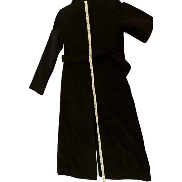 Made in Tunisia of Benetton Wool Coat Womens EU 38 Black full length no buttons - Picture 7 of 8